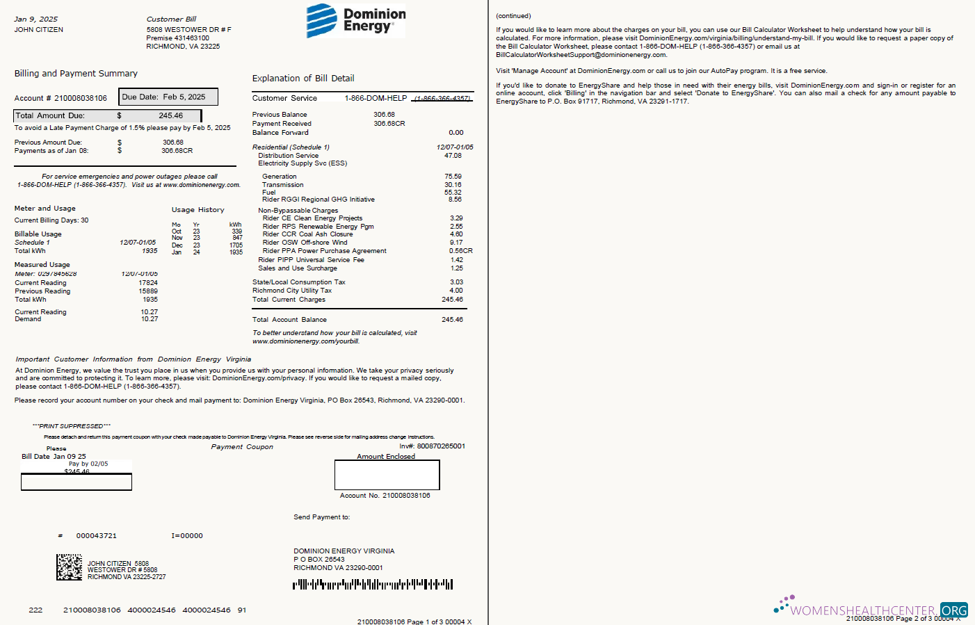 download USA Dominion Energy utility bill template in Word and PDF formats, 3 pages, 1 2 pages PDF template